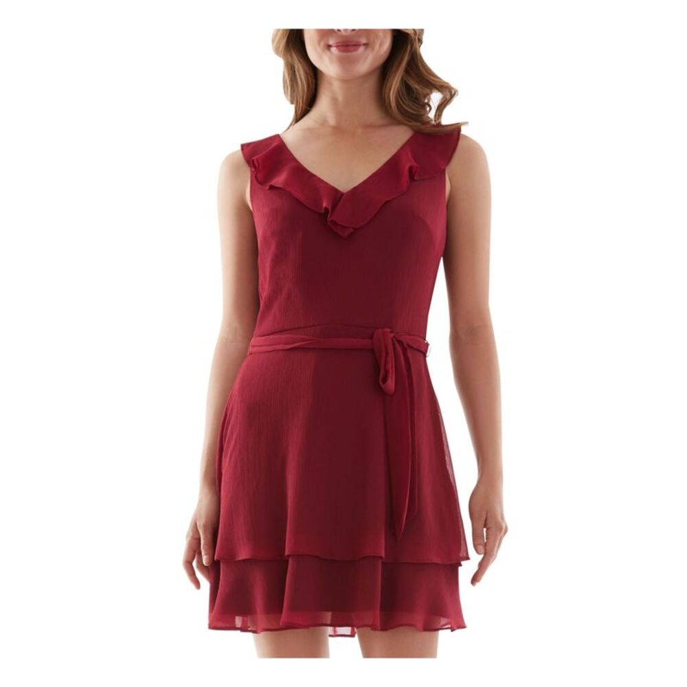 BCX DRESS Womens Fit + Flare Short Dress Tie Spaghetti Strap V Neck Evening